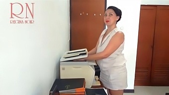 Hot Secretary Indulges In Solo Play On Mfp Security Camera In Office