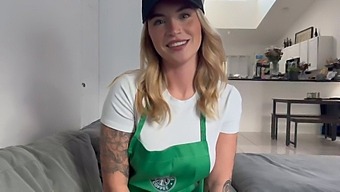 Young Blonde Barista Has Sex With A Rough And Tattooed Stranger While Her Boyfriend Is At Work.